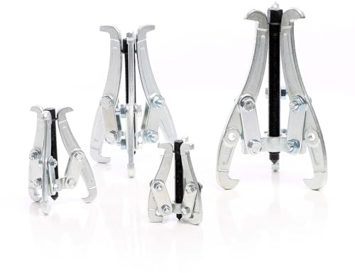 XPOtool Klauenabzieher 75 mm, 100 mm, 150 mm, 200 mm, 4X Profi Abzieher Lagerabzieher Satz als Innen Außen Ausdrücker, für Lager, Zahnrad, Riemenscheibe