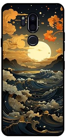 KARTXITAI Hülle Kompatibel mit LG G7 ThinQ, Stoßfeste Schutzhülle mit Weiche Silikon Bumper Case Handyhülle Anti-Kratzt Leichtes Matt Finish Rückseite - Meer,Mond