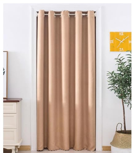 Odot Couleur Unie Rideau de Porte Interieur Occultant, Rideaux de Porte à Oeillets Rideau Isolation Thermique Anti Froid Anti Bruit pour Décoration Chambre Fenetre Maison (120x200cm,Couleur Kaki)