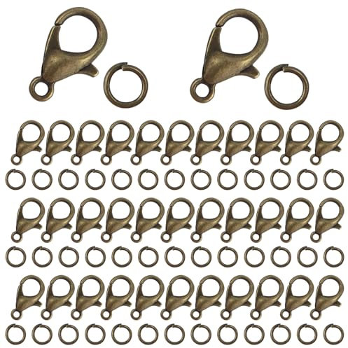 TOAOB 200 Stück Antike Bronze Karabinerverschluss Offenem Sprungringsatz Ketten Verschluss 12 x 6 mm und Biegeringe 5 mm Schmuckverschlüsse Verschlüsse für