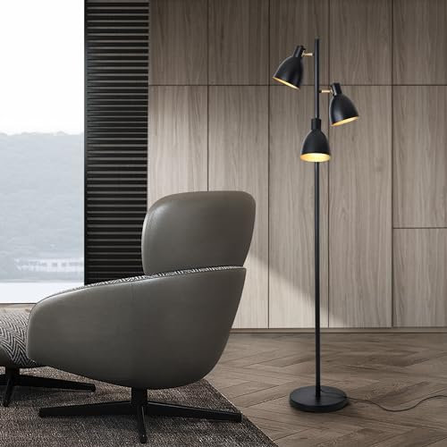 lux.pro Lampadaire avec 3 Douilles E14 Lampe sur Pied Élégante Luminaire Design Intemporel pour Intérieur Salon Chambre Bureau Métal Hauteur 154 cm Noir Or