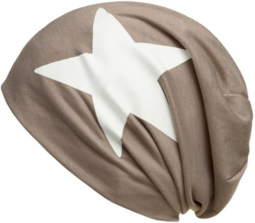 Caspar MU069 Klassiche leichte Slouch Beanie Mütze mit Stern Print, Farbe:Taupe