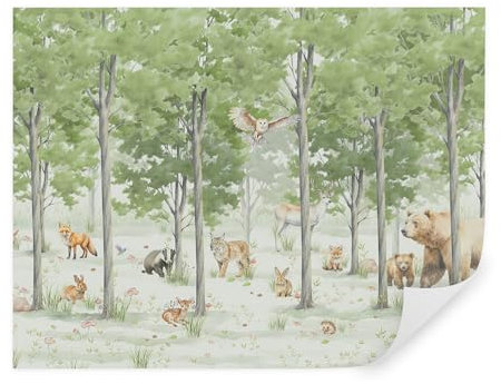 TAPEKO Papier Peint Chambre Enfant 310x210 cm 3D Effet Animaux de la forêt Ours Cerf Renard Lièvre pour Garçon Fille Papier Peint intissé plus u97741