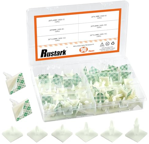 Rustark 90Pcs 6 Größen Klebende PCB Abstandshalter 5.4mm 6.3mm 8mm 9.8mm 12.8mm 16.2mm Stützhöhe isoliert PCB Stützen Selbstklebende Adhesive Insulated Standoffs für Leiterplattenmontage
