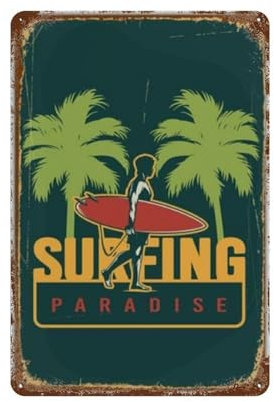 Metallschild, Poster, Blechmalerei, Strand, Surfen, Sport, Surfbrett, Retro-Garage, Poster, Vintage, Bar, Pub, Club, Café, Zimmer, Hotel, Café, Küche, Restaurant, Kunst, Heimdekoration,15 x 30 cm