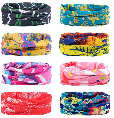Multifunctional Neck Scarf, 8 PCS Unisex Outdoor Snood, Sports Seamless Headwear Bandana, Elastic Face Covering, Breathable Neck Gaiter for Cycling Sports Running Hiking Outdoor