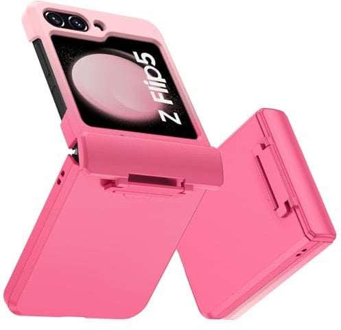 DOMAVER Samsung Galaxy Z Flip5 Case, Slim Fitwith Zipper Protection Thin TPU Anti-Slip Silicone Protective Girls Women Men Phone Cover for Samsung Z Flip 5 5G, Pink-Hot Pink