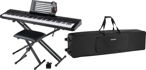 McGrey SK-88 Keyboard Super Kit Trolly Set - Einsteiger-Keyboard in Stagepiano-Optik mit 88 Tasten - 146 Klänge - inklusive Sustain-Pedal, Keyboardständer, Hocker und Kopfhörer - schwarz