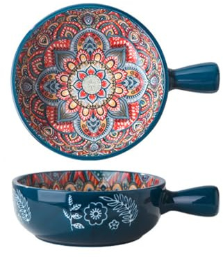 KKGUD 1 Pack 6Inch Ceramic Serving Bowl- Bohemian Pattern (Blue)