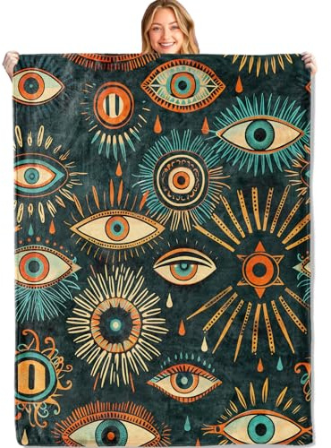 MIEPOS Mystic Evil Eye Überwurfdecke, 101,6 x 127 cm, ultraweich, gemütlich, leicht, Flanell, coole spirituelle Boho-Decken, Geschenke für Frauen und mystische Liebhaber, für Couch, Zuhause