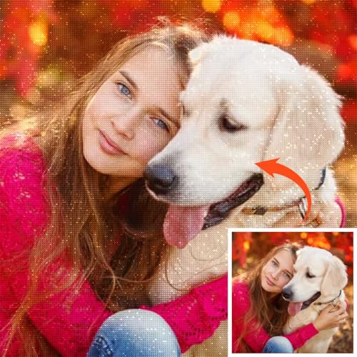 Diamond Painting Personalisiert, Diamond Painting Personalisierte Foto, 5D Diamond Painting Kit für Erwachsene, Eigenes Foto Verwandelt in Diamant-Kunst, Spezielle Geschenke für Zuhause Dekoration