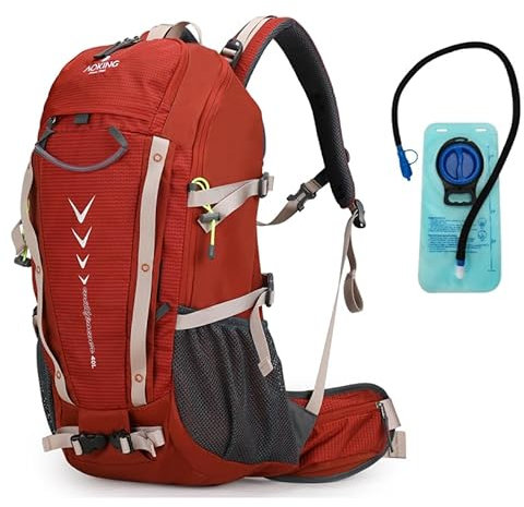Aoking Zaino da trekking 40 litri, zaino da campeggio con sacca idrica da 2 litri, impermeabile e flusso d'aria per viaggi sportivi, donne e uomini