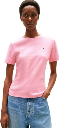 Tommy Hilfiger Damen T-Shirt Kurzarm Slim Cody Rundhalsausschnitt, Rosa (Classic Pink), XXS