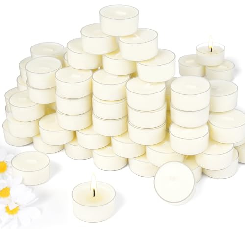 Lot de 120 bougies chauffe-plat en cire de soja naturelle sans paraffine, non parfumées pour urgence, dîner - 6 heures