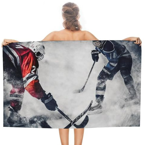 DWVSFJM Strandtuch, Eishockey-Kunst, schnelltrocknend, extra groß, sandfrei, weich, super saugfähig, Pool-Handtücher, leicht, Reisehandtuch für Erwachsene, Männer und Frauen