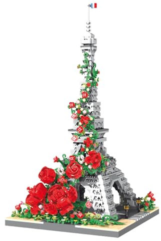 LULUFUN Baustein-Set, Eiffelturm mit Rose, berühmtes Architekturmodell, Bausatz-Sammlermodelle, Geschenkspielzeug für Kinder und Erwachsene, 2551 Teile