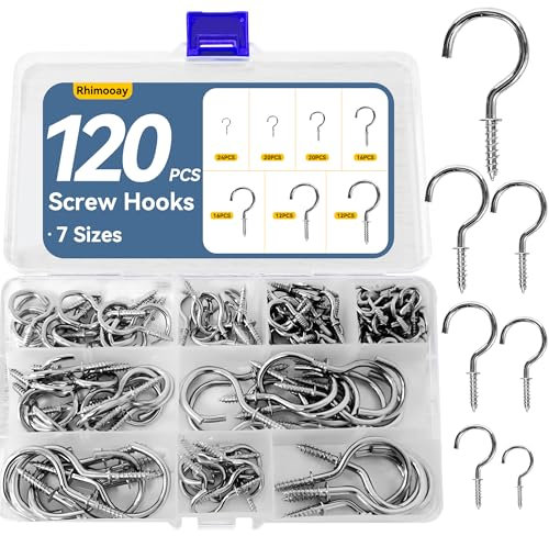 Rhimooay 120 Stk schraubhaken, Schraubhaken set haken mit gewinde, hakenschrauben für deckenhaken, Haken zum Schrauben Metall zum Aufhängen einschraubhaken - Silber