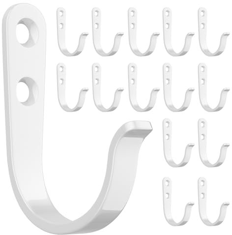 jockcaras Ganchos de pared blancos para baño, cocina, armario y garaje, paquete de 15 ganchos de metal para colgar abrigos, toallas, sombreros, llaves, bolsas y tazas de café, soporta hasta 40 libras