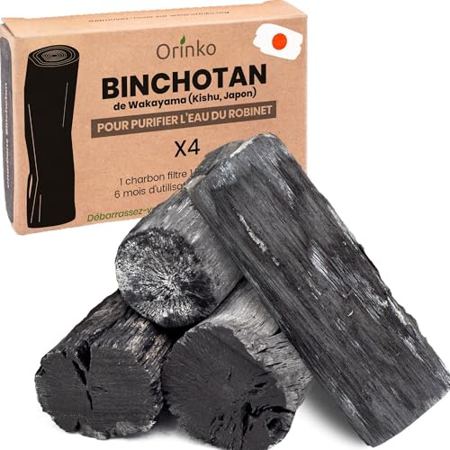 ORINKO® Binchotan Kishu x4 - Carbone Attivo Giapponese per Filtro Acqua Naturale - Purificazione Ecologica - Ideale per Caraffe e Acquari - Carbone Vegetale Sostenibile