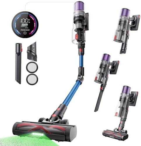 Proscenic P16 Akku Staubsauger Kabellos, 50Kpa 550W 65Min Flexibel Kabelloser Staubsauger mit Knickrohr, LED-Anzeige, Grün Licht, Anti-Tangle, Staubsauger Akku für Teppich Hartböden Vorhang Auto, Blau