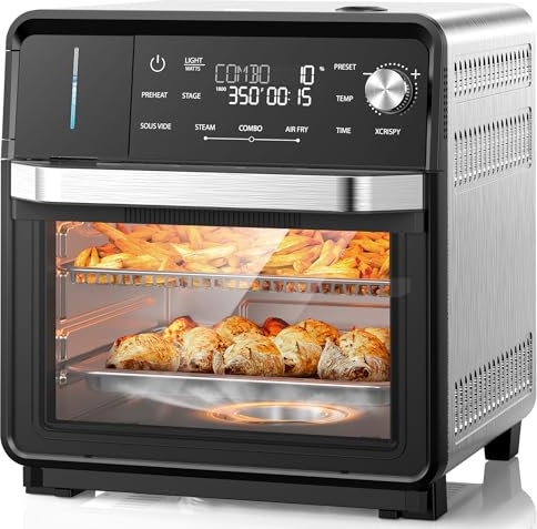 Nuwave Combi – All-in-One-Dampfgarer aus Edelstahl, 4,5 Liter: Luftbraten, Toast, Dampf, Sous Vide und mehr, präzise 22-500 °F, einstellbare Luftfeuchtigkeit, 120 voreingestellt,