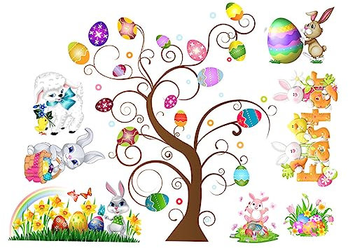 VICASKY 1blatt Easter Bunny Wandaufkleber Für Kinderzimmer Bunte Mit Niedlichem Hasen Und Ostereierdesign Einfach Anzubringen Für Fröhliche Festtagsdekoration