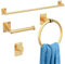 Toilet Roll Holder and Towel Rail Set, Gypie 4 Pieces Gold Bathroom Accessories Set, Metal Bathroom Hardware Set Includes 24″ Towel Rail, Toilet Roll Holder, Towel Ring, and Wall Hook