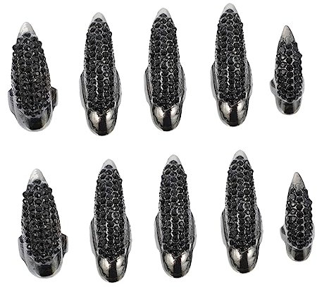 VINTORKY 10pcs Strass Ongles Griffe Fantaisie Faux Ongles Bague Halloween Costume