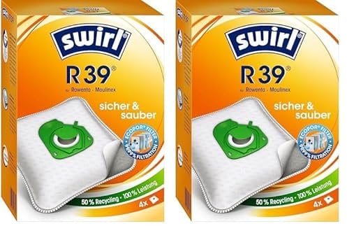 Swirl R 39 EcoPor Staubsaugerbeutel für Rowenta, Moulinex, 4 Beutel, Natur (Packung mit 2)