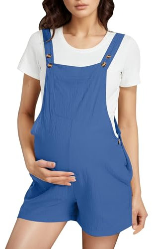 Tuta premaman da donna 2025 pantaloncini casual estivi incinta generale senza maniche canotta con scollo quadrato cinturino regolabile pagliaccetto corto tutine body da allenamento con tasche, Blu, L