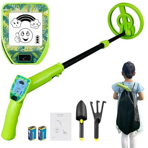 Détecteur de métaux pour enfants, réglable de 60 à 86 cm, détecteur de métaux portable pour enfants avec écran LCD pour exploration en plein air, vert