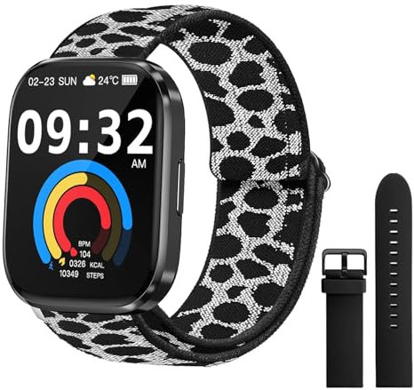 Vtkp Montre Connectée Homme Femme, 2.1 Smartwatch avec 113+ Modes Sportifs, Etanche IP68 Montre Connectée Sport avec Podometre/Cardio/Moniteur de Sommeil pour iOS/Android（imprimé léopard Clair）