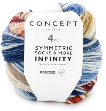 Katia Concept Symmetric Socks & More Infinity 4ply, Sockenwolle mit Farbverlauf, Strumpfwolle 4-fach, Sockengarn 4-fädig, 75% Wolle (Merino mulesingfrei), 25% Polyamid (92)