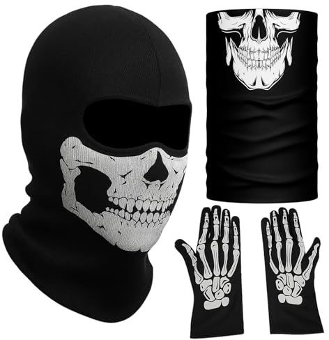 PcvGef 3 Stück Skelett Handschuhen, Gruselige Ghost Mask für Halloween Partys, Ermöglicht das Atmen durch, Gruselige Gh0st Mask für Halloween Partys, Outdoor Aktivitäten wie Radfahren