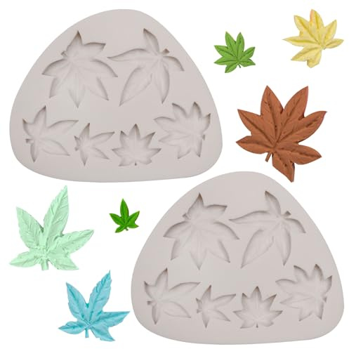 Silikon-Formenset mit Blattmotiven, Ahornblatt- und Marihuana-Blatt-Designs | 2er-Set; hitzebeständig und leicht zu reinigen; geeignet zum Verzieren von Kuchen und Pralinen mit Cannabisblatt-Motiven