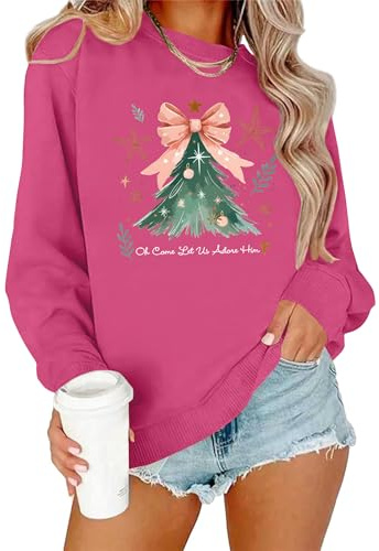 VVNTY Sweat-shirt de Noël pour femme - Pull à manches longues - Col rond - Pour l'hiver