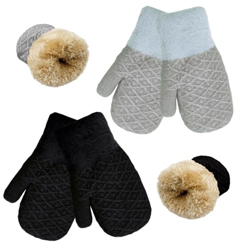 lifwimner 2 Paare Winter Handschuhe Kinder, Fäustlinge Kinder Warme Fleece Strickhandschuhe Winterhandschuhe Jungen Mädchen für 3-7 Jahre