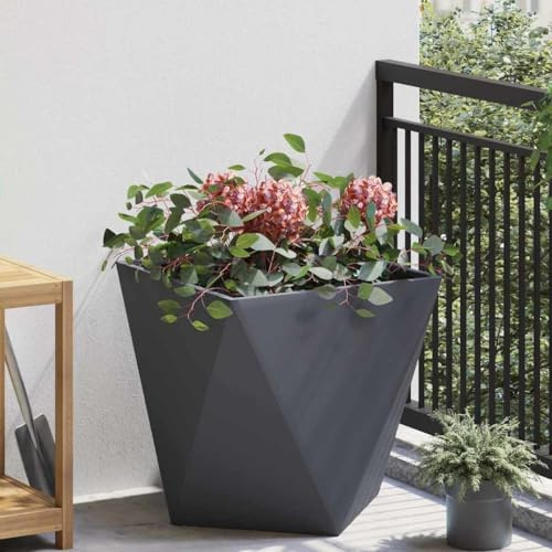 Hoopleep Pflanzkübel Anthrazit 50x50x50 cm, Robuster Stahl Gartenpflanzer, Quadratisch Outdoor Beet für Pflanzen, Metall Blumentopf groß