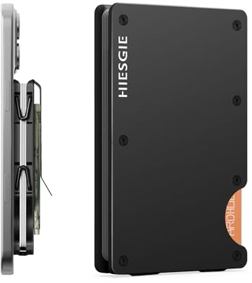 HIESGIE Herren Geldbörse kompatibel mit MagSafe, RFID-blockierender Metall-Kartenhalter mit Geldclip, minimalistisches magnetisches Telefon-Portemonnaie kompatibel mit iPhone 16/15/14/13/12, Schwarz