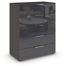 Rauch Möbel Flipp, Kommode, Farbe Glas Basalt/Graphit, Breite 80 cm | Sideboard, 5 Schubladen, Soft-Close-Funktion, für Schlafzimmer, Gästezimmer, Wohnzimmer, Garderobe, Flur