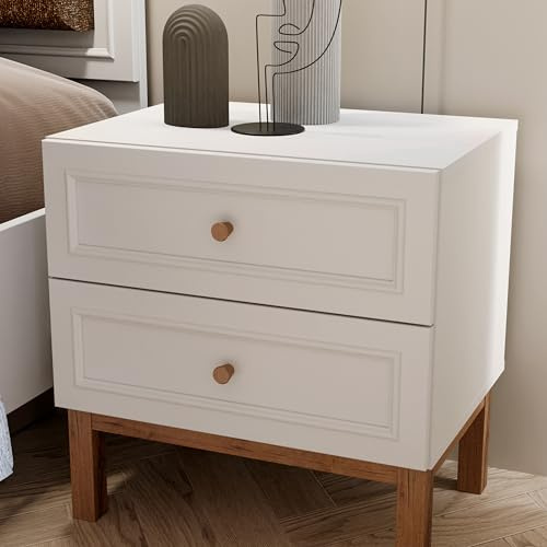 Forte PENKRIDGE Nachttisch 50 60, Landhaus Nachtschrank mit 2 Schubladen, Schlafzimmer, Holzwerkstoff, Secret Grey mit Schlammeiche Holzdekor, 55,2 cm breit x 56,7 cm hoch x 41,7 cm tief
