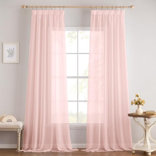 EMEMA Gardinen Vorhänge mit Kräuselband 2er Set 245cm Lang Rosa Vorhang | Vorhänge mit Kräuselband Transparente Gardine für Schienensystem Wohnzimmer Luftig Dekoschal Schlafzimmer 140 X 245cm