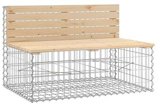 HFXHIJXQ Gartenbank 103x70x65 cm Kiefernholz Gabionen-Untergestell Outdoor-Sitzbank Balkon Garten Terrasse