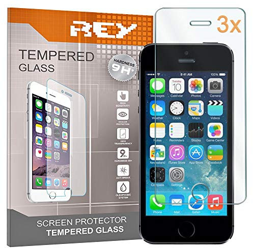3X Protector de Pantalla para iPhone 5 / 5S / 5C / SE, Cristal Vidrio Templado Premium