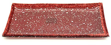 DARO DEKO Weihnachts-Teller aus Glas L 26x13cm rot + roter Rand - 1 Stück