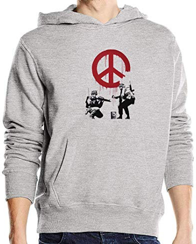 ATPRINTS Banksy Street Art Soldiers Painting Peace Sign Grau Unisex Pullover Hoodie XL