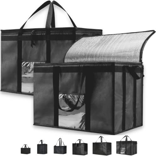 NZ Home Sac Isotherme (79L, 3XL, lot de 2) pour la livraison de nourriture et l'épicerie avec dessus zippé, noir