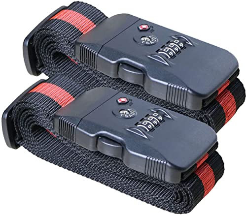 SANTREST de Sécurité TSA Voyage Bagages Sangle Ceinture d'emballage de Valise Réglable avec 3 Chiffre Verrou à Combinaison(Red+Black 2 Pack)