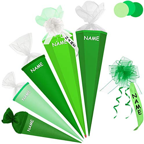 Schultüte - Rohling - hell GRÜN - apfelgrün - 85 cm - mit Holzspitze - 6 eckig - incl. Name und individueller Schleife - Tüllabschluß - Zuckertüte - Roth - Ju..