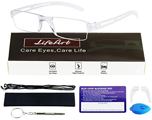 LifeArt Lesebrille, Blaulicht blockierende Brille, Computer Lesebrille für Damen Herren, Mode Rechteck Brillenrahmen (Transparent, 1.25 Vergrößerung)